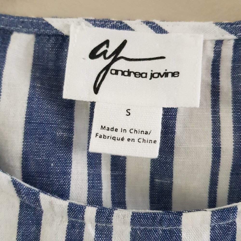 Stripe White Navy Linen Top , Sz S - Picture 2 of 4